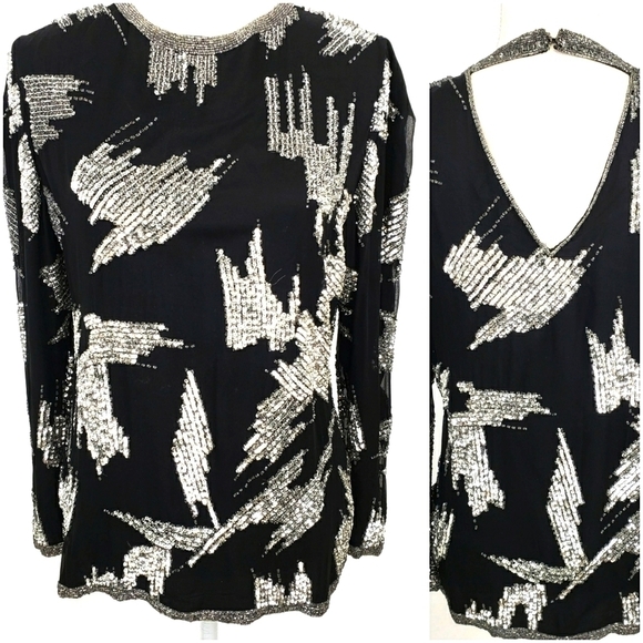 Vintage Oleg Cassini Sexy Sequin Top Stage S EUC - Picture 1 of 15